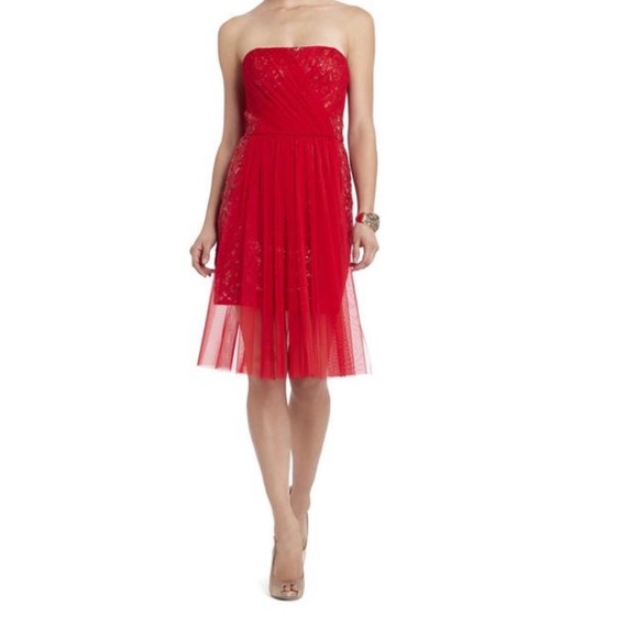 BCBGMAXAZRIA strapless red cocktail dress with tulle overlay size 4 - Picture 3 of 5